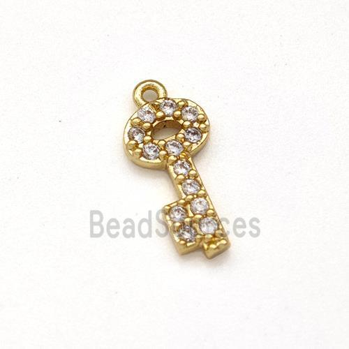 Copper Key Charms Pendant Micro Pave Zirconia Gold Plated