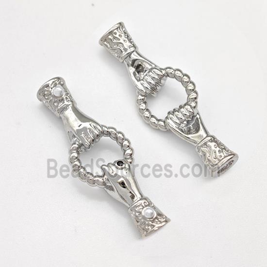 Copper Hand Connector Pave Zirconia Pearlized Resin Cord End Platinum Plated