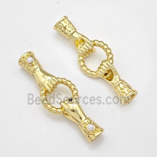 Copper Hand Connector Pave Zirconia Pearlized Resin Cord End Gold Plated