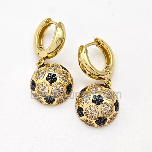Copper Hoop Earrings Football Pave Zirconia Sport Gold Plated