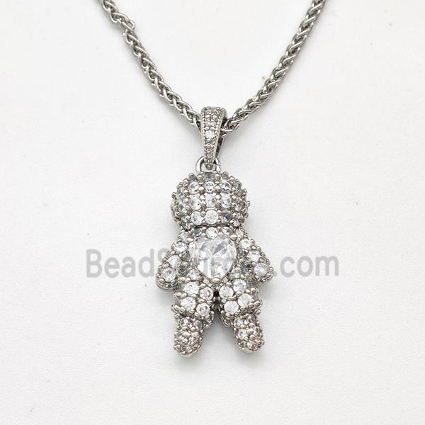 Copper Boy Kids Necklace Pave Zirconia Platinum Plated
