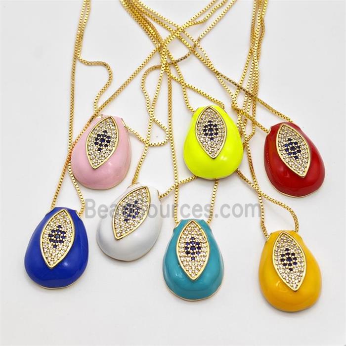 Copper Evil Eye Necklace Pave Zirconia Enamel Teardrop Gold Plated Mixed