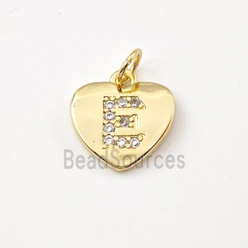 Copper Heart Pendant Pave Zirconia Letter-E Gold Plated