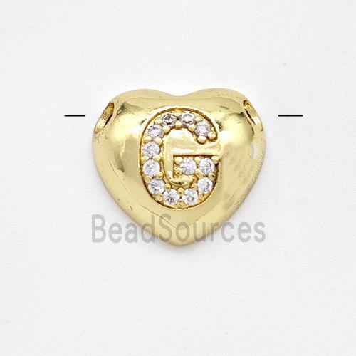 Copper Heart Pendant Pave Zirconia Letter-G Large Hole Gold Plated