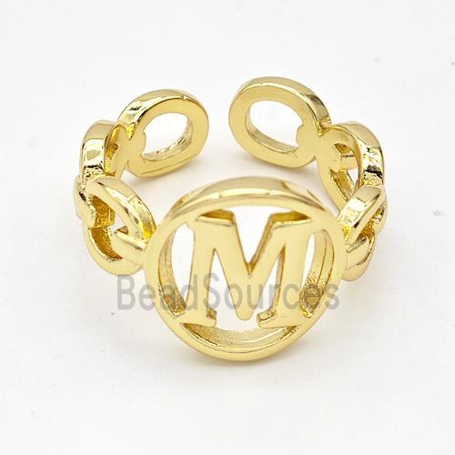 Copper Ring With Letter-M Gold Plated