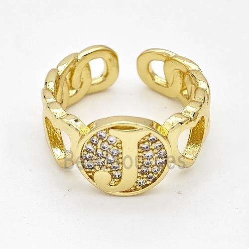 Copper Ring Pave Zirconia Letter-J Gold Plated