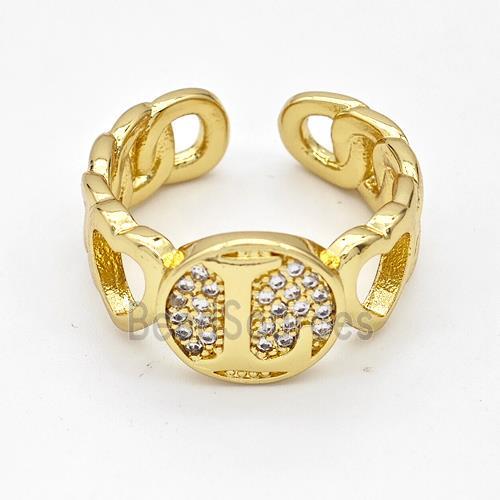 Copper Ring Pave Zirconia Letter-L Gold Plated