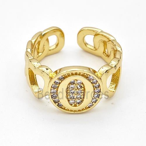 Copper Ring Pave Zirconia Letter-O Gold Plated