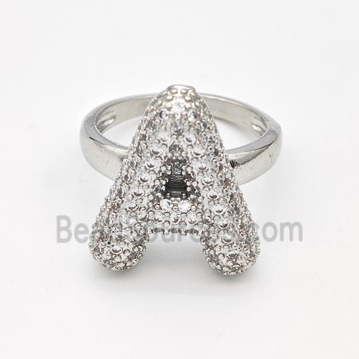 Copper Ring Pave Zirconia Letter-A Platinum Plated