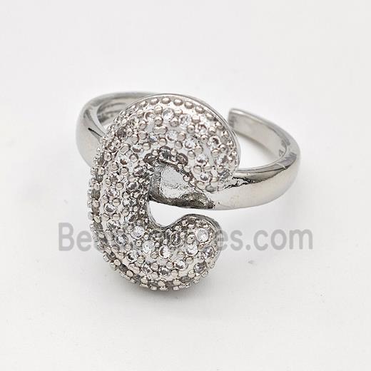 Copper Ring Pave Zirconia Letter-C Platinum Plated