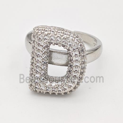 Copper Ring Pave Zirconia Letter-D Platinum Plated