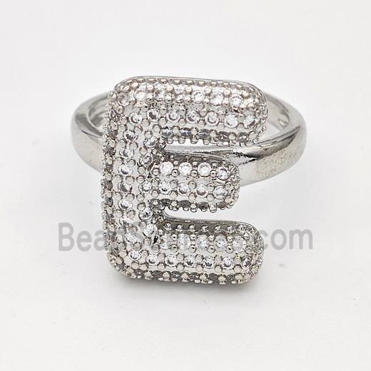 Copper Ring Pave Zirconia Letter-E Platinum Plated