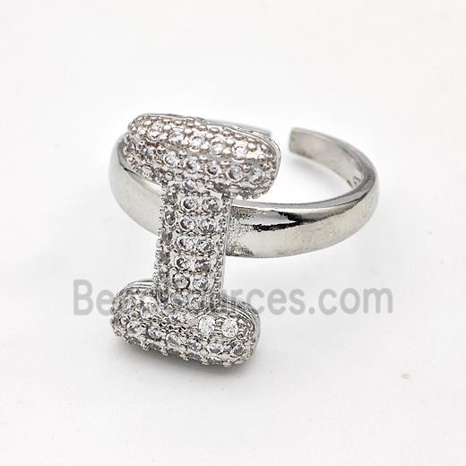 Copper Ring Pave Zirconia Letter-I Platinum Plated