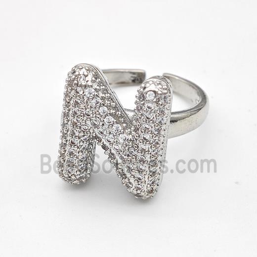 Copper Ring Pave Zirconia Letter-N Platinum Plated