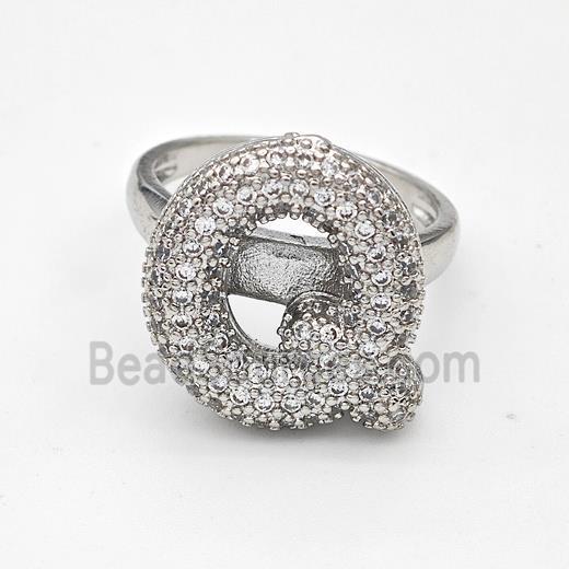 Copper Ring Pave Zirconia Letter-Q Platinum Plated