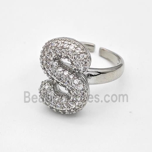 Copper Ring Pave Zirconia Letter-S Platinum Plated