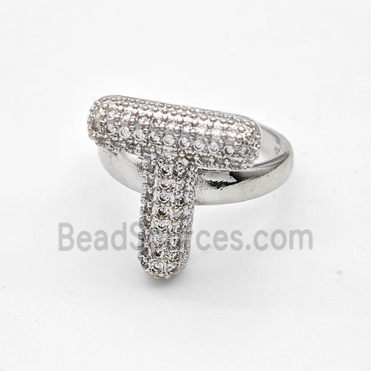 Copper Ring Pave Zirconia Letter-T Platinum Plated