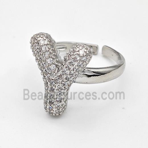 Copper Ring Pave Zirconia Letter-Y Platinum Plated