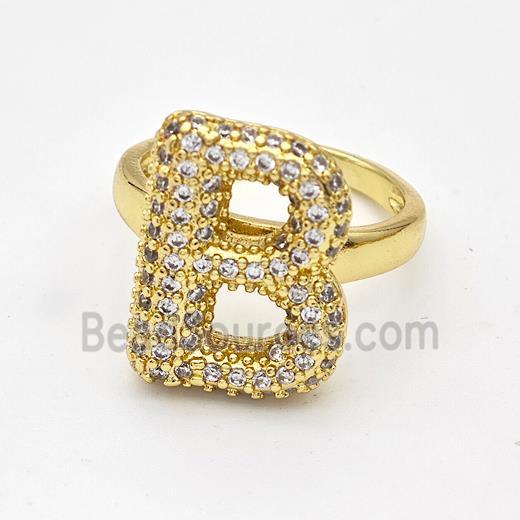 Copper Ring Pave Zirconia Letter-B Gold Plated