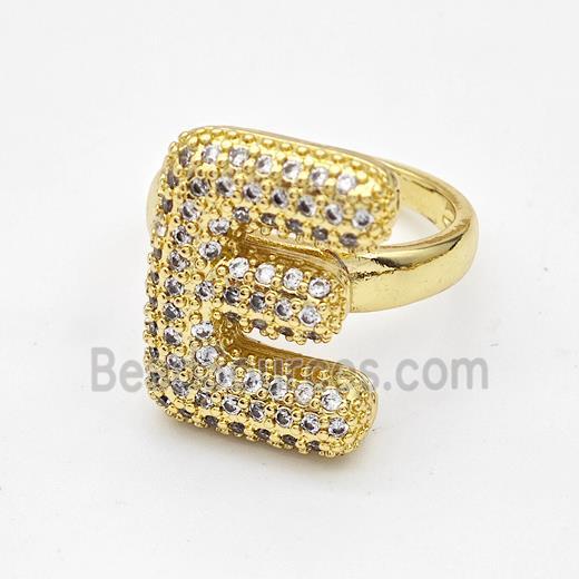 Copper Ring Pave Zirconia Letter-E Gold Plated