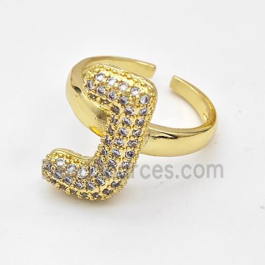 Copper Ring Pave Zirconia Letter-J Gold Plated