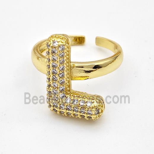 Copper Ring Pave Zirconia Letter-L Gold Plated