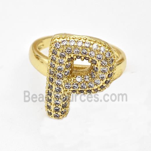 Copper Ring Pave Zirconia Letter-P Gold Plated