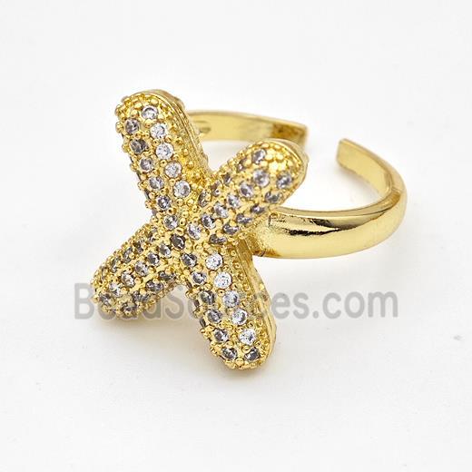 Copper Ring Pave Zirconia Letter-X Gold Plated