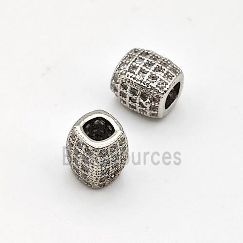 Copper Barrel Beads Micro Pave Zirconia Large Hole Platinum Plated