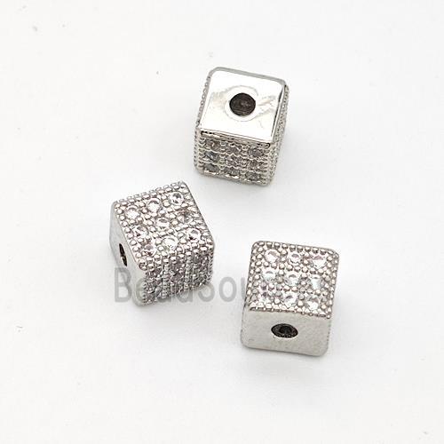 Copper Cube Beads Micro Pave Zirconia Platinum Plated