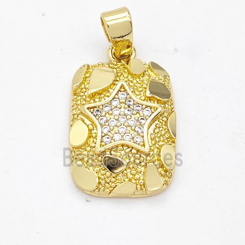 Copper Rectangle Pendant Pave Zirconia Star Nugget Gold Plated