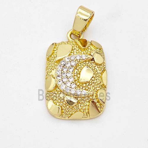 Copper Rectangle Pendant Pave Zirconia Moon Nugget Gold Plated