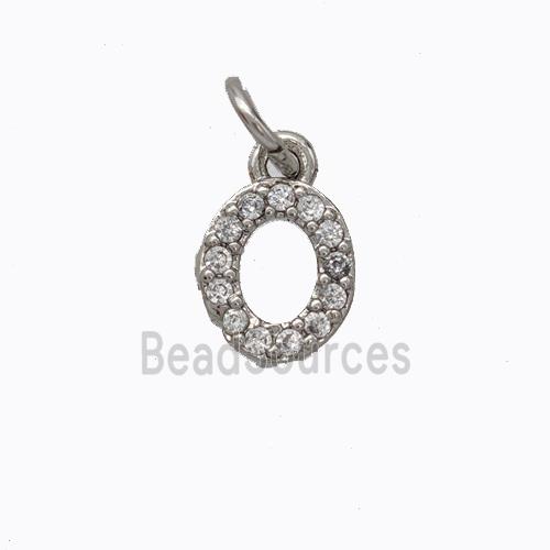 Copper Pendant Pave Zirconia Letter-O Platinum Plated
