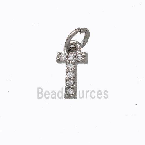 Copper Pendant Pave Zirconia Letter-T Platinum Plated