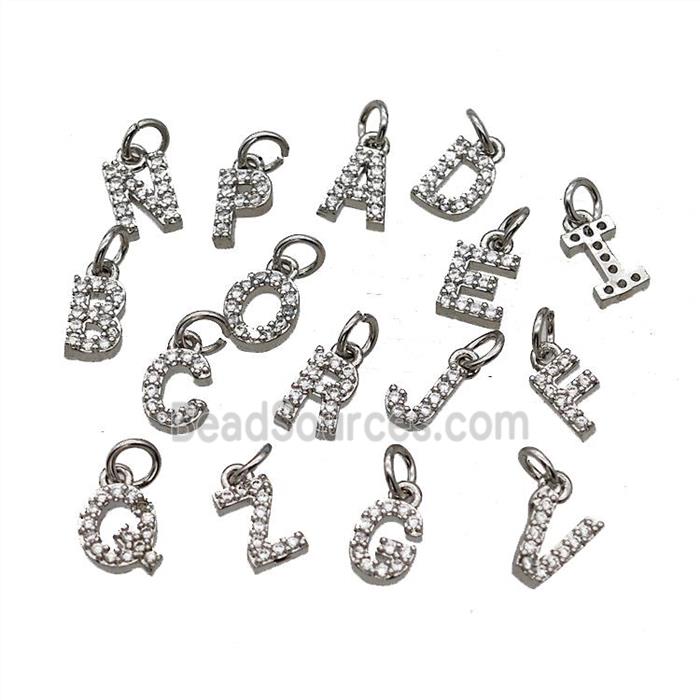 Copper Alphabet Pendant Pave Zirconia Mix Letters Platinum Plated