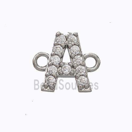 Copper Connector Pave Zirconia Letter-A Platinum Plated