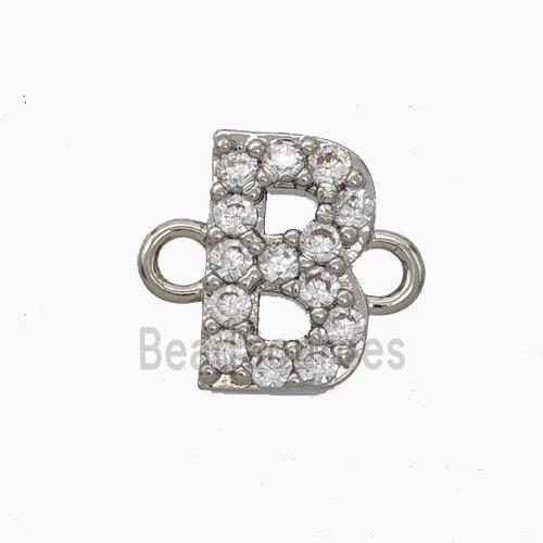 Copper Connector Pave Zirconia Letter-B Platinum Plated