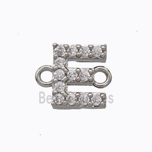 Copper Connector Pave Zirconia Letter-E Platinum Plated