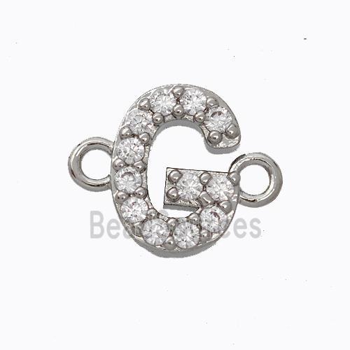 Copper Connector Pave Zirconia Letter-G Platinum Plated