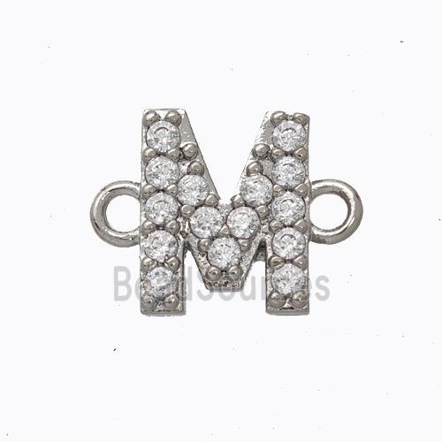 Copper Connector Pave Zirconia Letter-M Platinum Plated