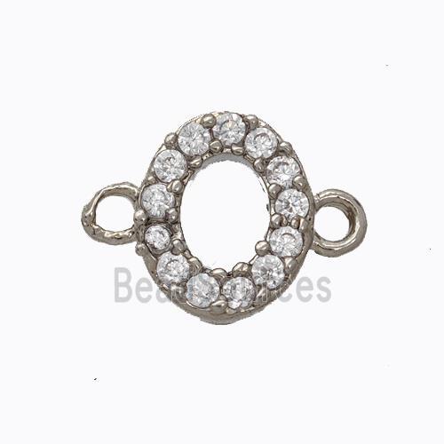 Copper Connector Pave Zirconia Letter-O Platinum Plated