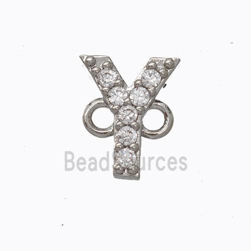 Copper Connector Pave Zirconia Letter-Y Platinum Plated