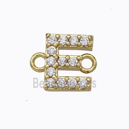 Copper Connector Pave Zirconia Letter-E Gold Plated