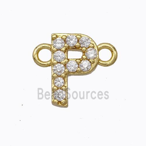 Copper Connector Pave Zirconia Letter-P Gold Plated