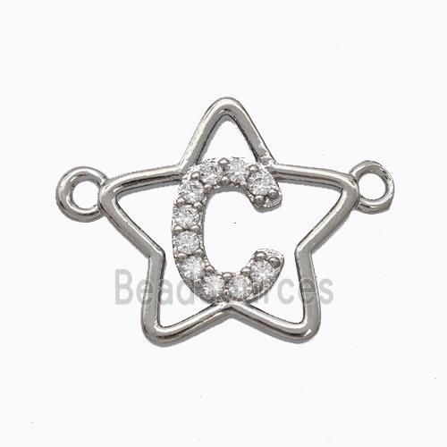 Copper Star Pendant Pave Zirconia Letter-C Platinum Plated