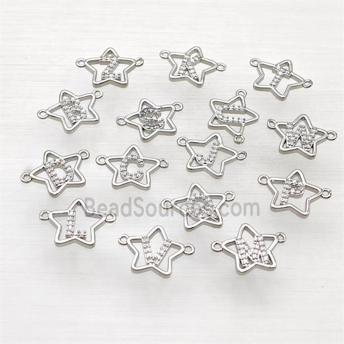 Copper Star Alphabet Pendant Pave Zirconia Mix Letters Platinum Plated