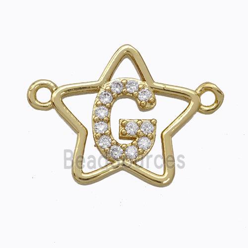 Copper Star Pendant Pave Zirconia Letter-G Gold Plated