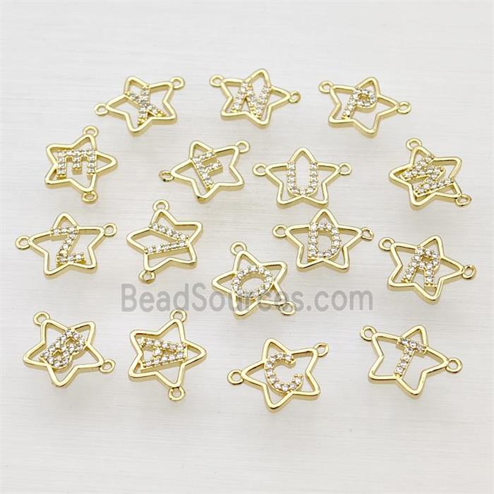 Copper Star Alphabet Pendant Pave Zirconia Mix Letters Gold Plated