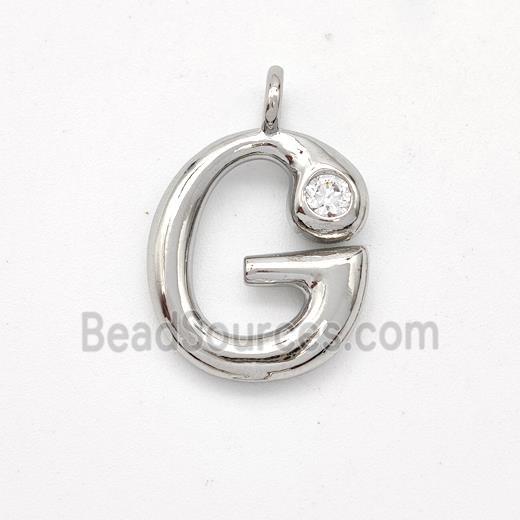 Copper Letter-G Pendant Pave Zirconia Platinum Plated