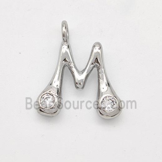 Copper Letter-M Pendant Pave Zirconia Platinum Plated